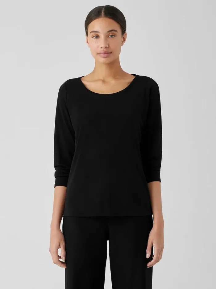 Shop Eileen Fisher Tops and Tees Stretch Silk Jersey Scoop Neck Top Black