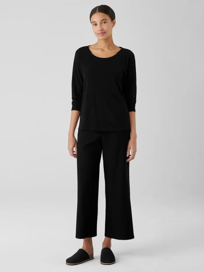 Shop Eileen Fisher Tops and Tees Stretch Silk Jersey Scoop Neck Top Black