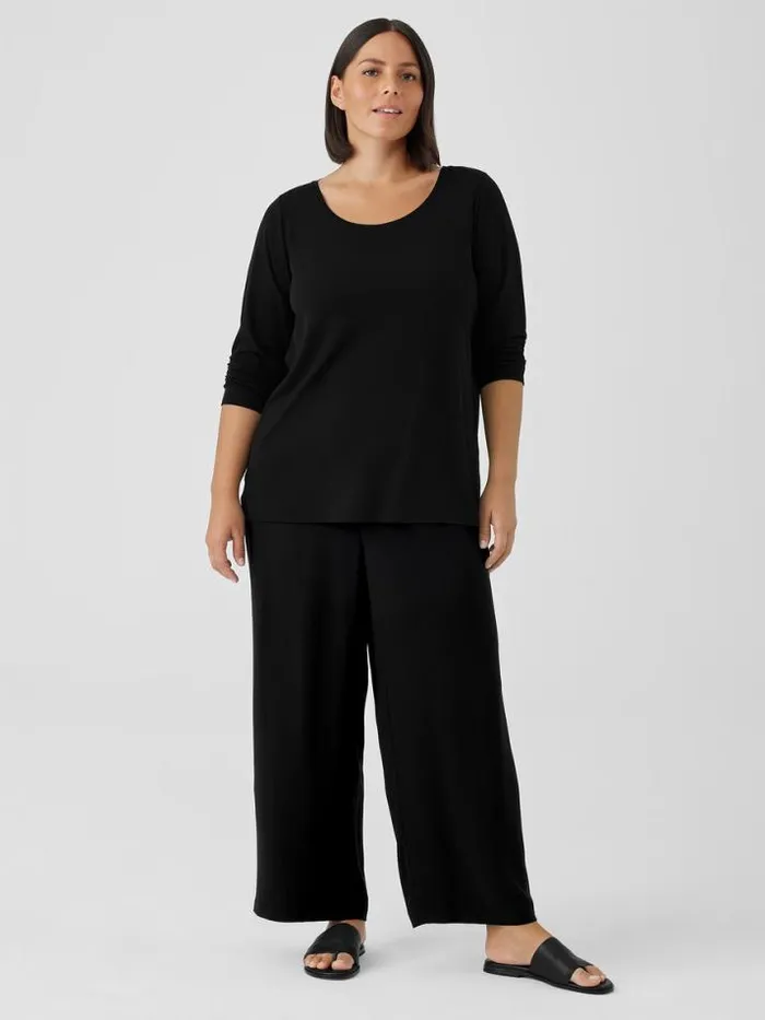Shop Eileen Fisher Tops and Tees Stretch Silk Jersey Scoop Neck Top Black