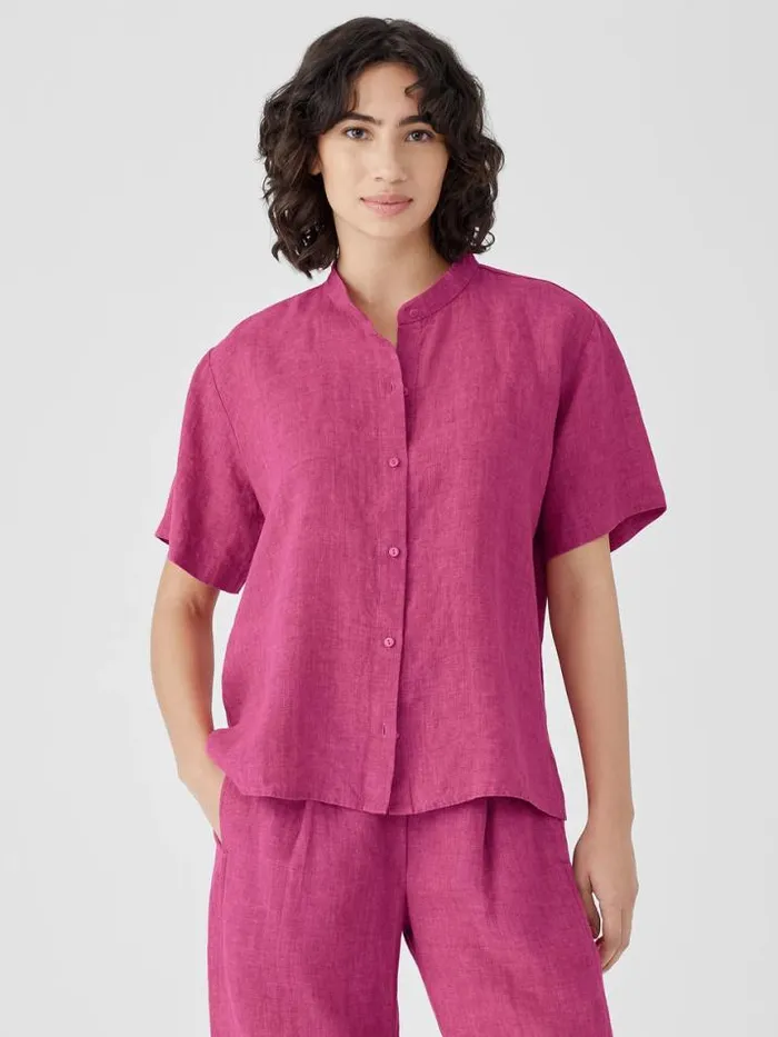 Shop Eileen Fisher Tops and Tees Washed Organic Linen Dlav Band Collar Shirt Geranium Shop Eileen Fisher Tops and Tees Washed Organic Linen Dlav Band Collar Shirt Geranium