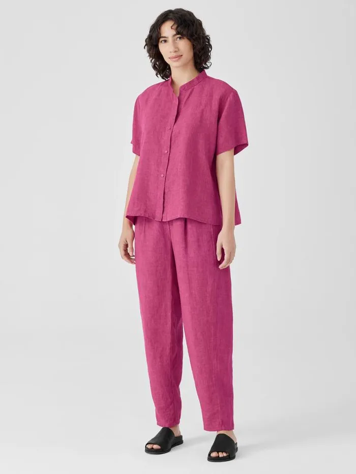 Shop Eileen Fisher Tops and Tees Washed Organic Linen Dlav Band Collar Shirt Geranium