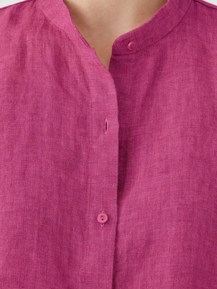 Shop Eileen Fisher Tops and Tees Washed Organic Linen Dlav Band Collar Shirt Geranium