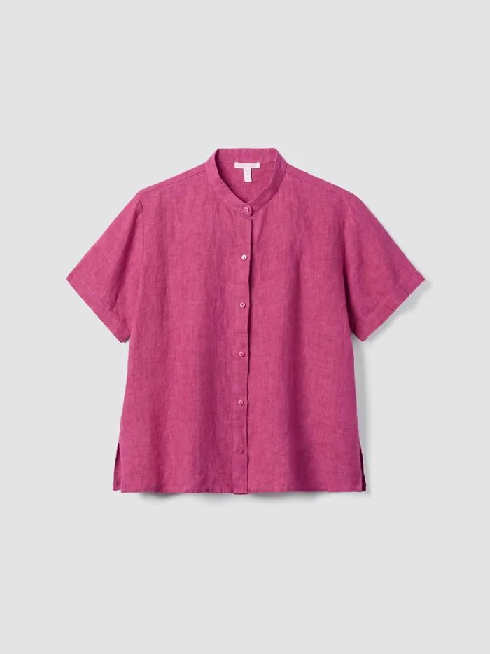 Shop Eileen Fisher Tops and Tees Washed Organic Linen Dlav Band Collar Shirt Geranium