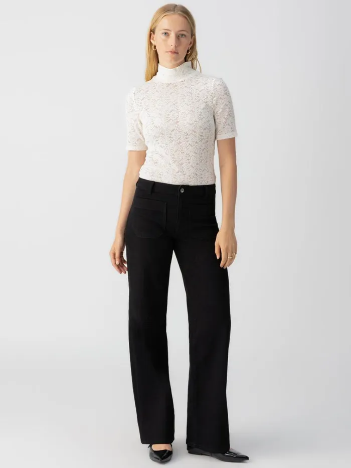 Short Sleeve Lace Mock Neck Tee Chalk Women Sanctuary Clothing Tees and Tops Short Sleeve Lace Mock Neck Tee Chalk Women Sanctuary Clothing Tees and Tops