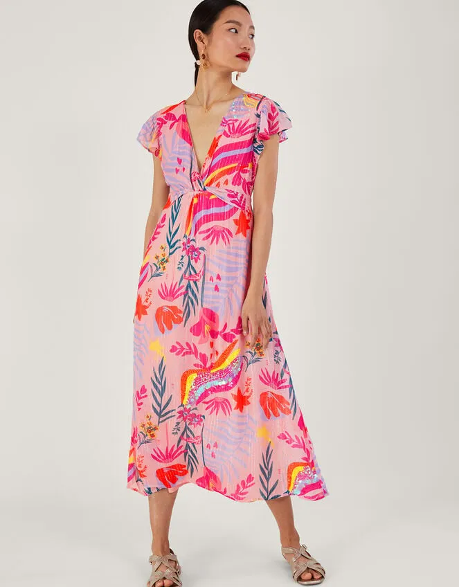 Sienna Embellished Metallic Dress With Recycled Polyester Pink Women Monsoon Occasionwear