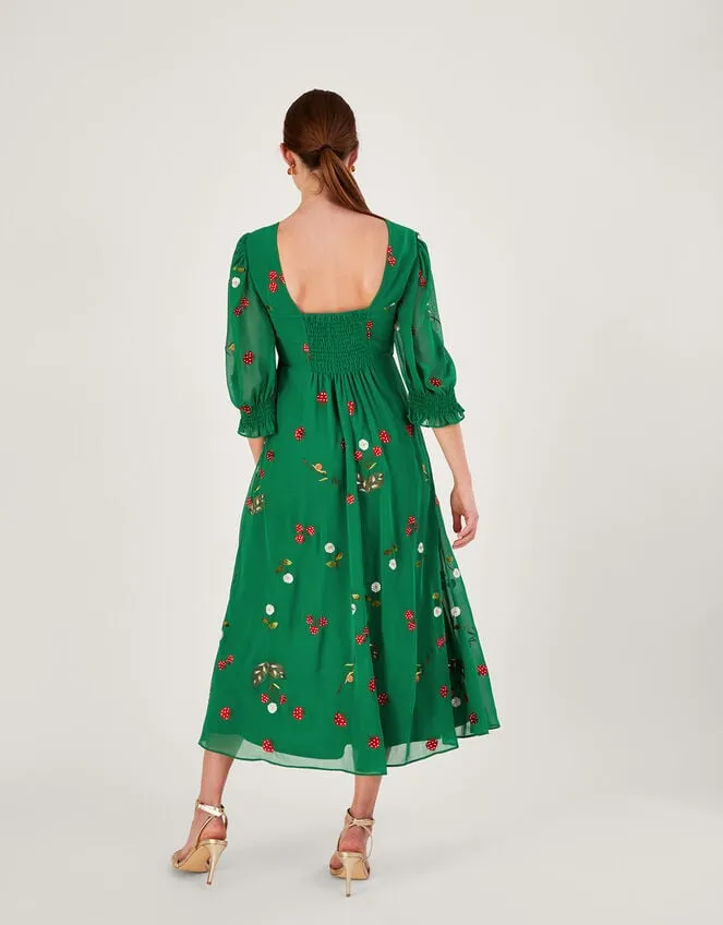 Simone Button Through Embroidered Dress In Recycled Polyester Green Women Monsoon Occasionwear