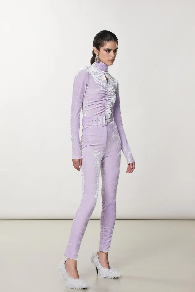 Slim and Skinny Women Patrizia Pepe Essential Cotton Pants With Belt Mystical Lilac