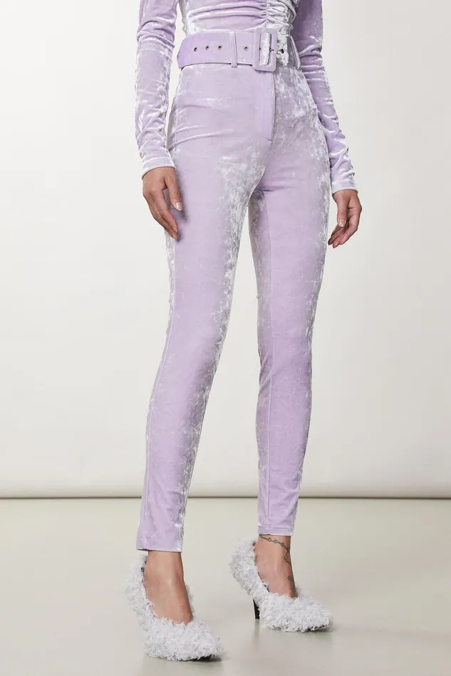 Slim and Skinny Women Patrizia Pepe Essential Cotton Pants With Belt Mystical Lilac