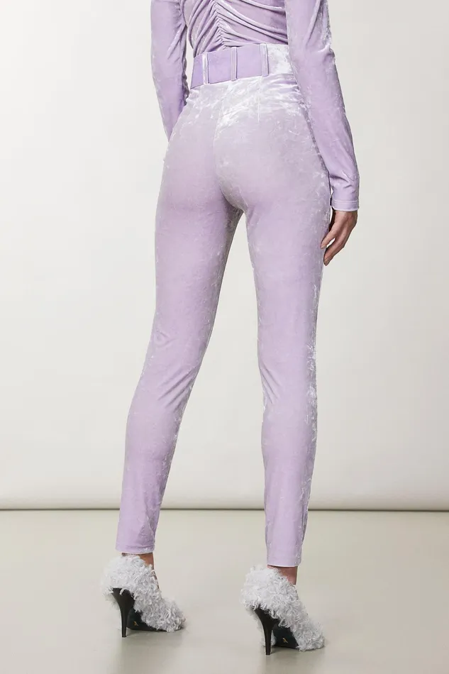 Slim and Skinny Women Patrizia Pepe Essential Cotton Pants With Belt Mystical Lilac