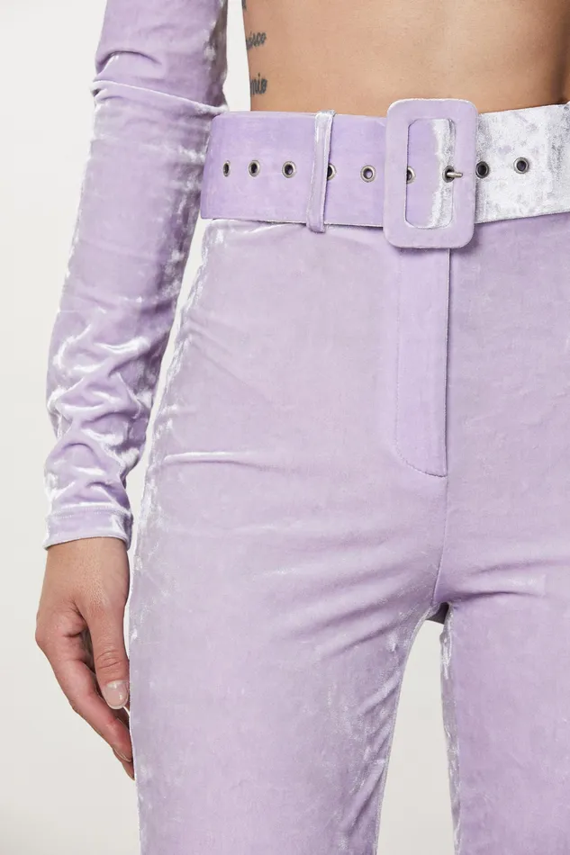 Slim and Skinny Women Patrizia Pepe Essential Cotton Pants With Belt Mystical Lilac