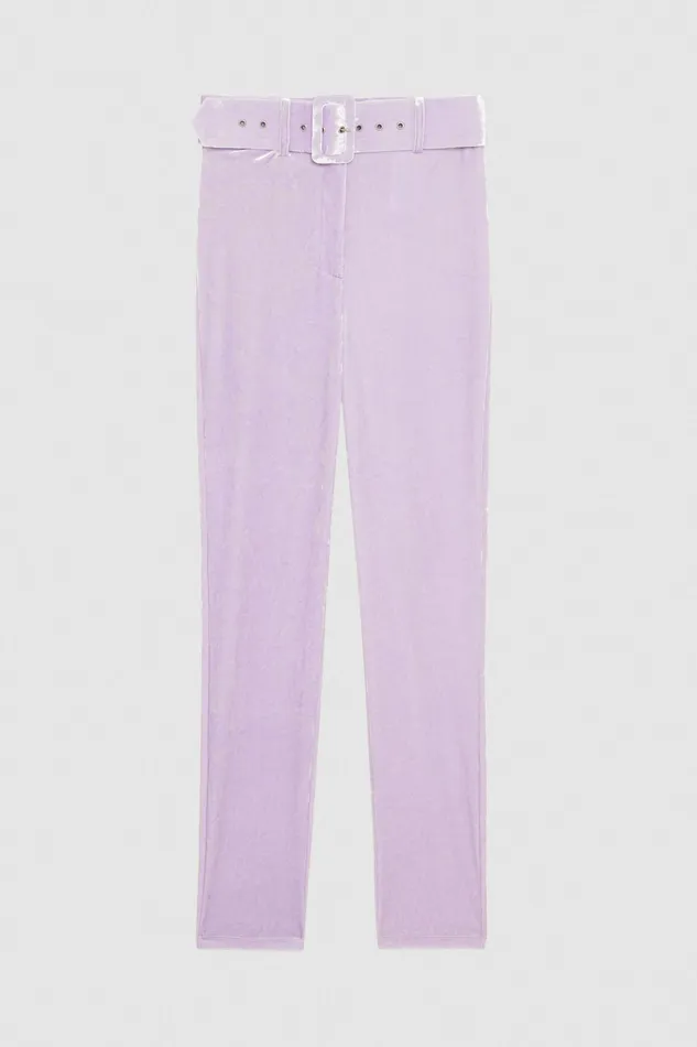 Slim and Skinny Women Patrizia Pepe Essential Cotton Pants With Belt Mystical Lilac