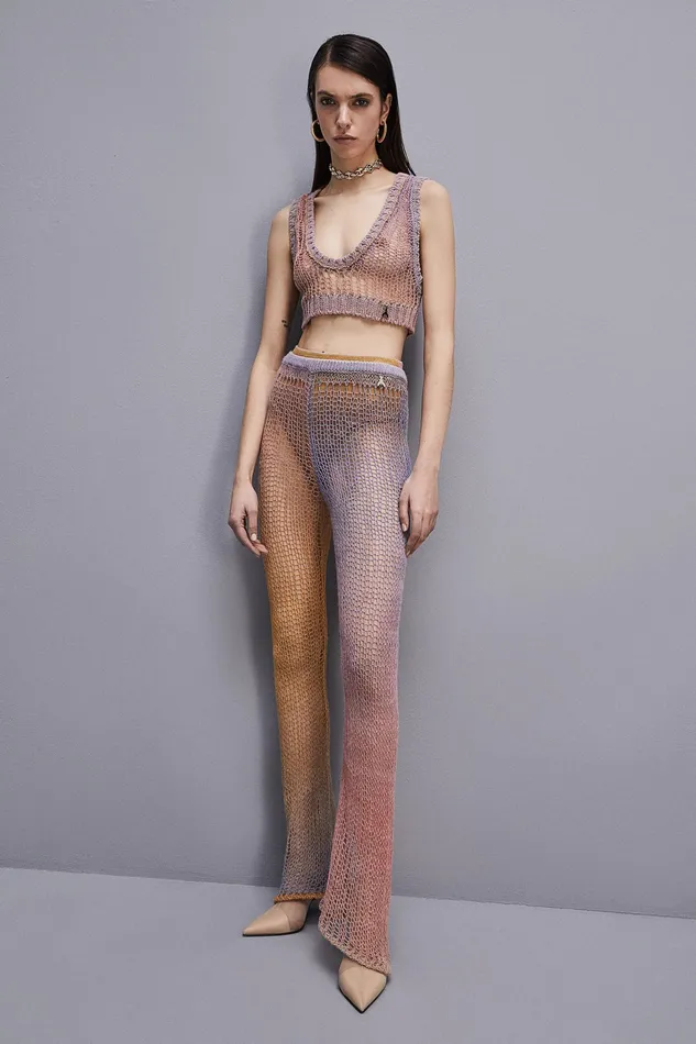 Slim and Skinny Women Patrizia Pepe Slim Mesh Pants Violet Multicolor