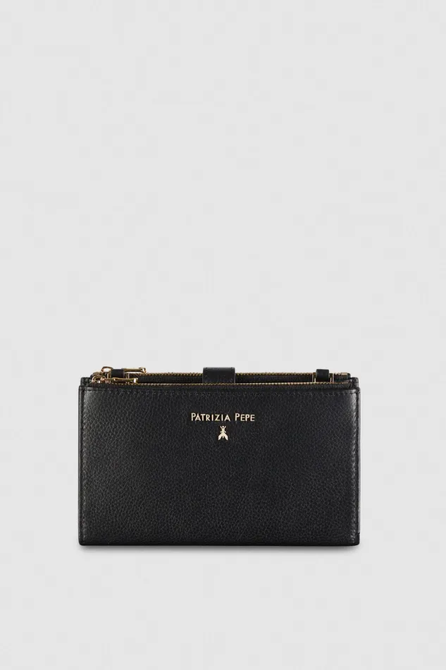 Small Leather Goods Women Patrizia Pepe Leather Wallet With Double Zipper Nero