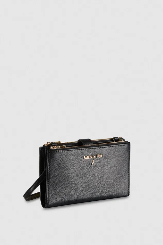 Small Leather Goods Women Patrizia Pepe Leather Wallet With Double Zipper Nero