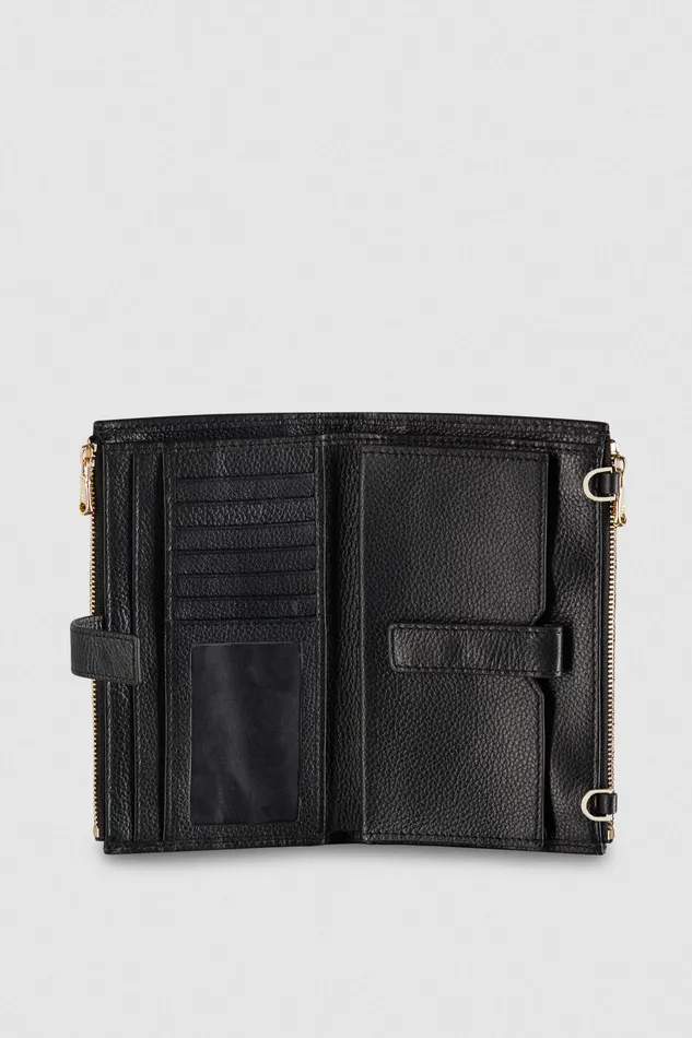 Small Leather Goods Women Patrizia Pepe Leather Wallet With Double Zipper Nero