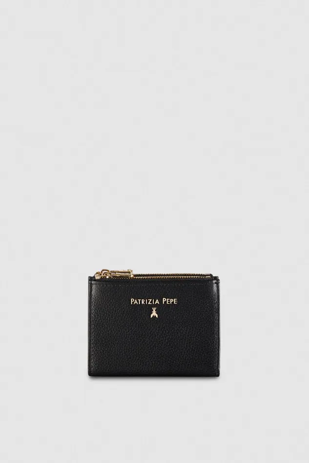 Small Leather Goods Women Patrizia Pepe Leather Wallet With Zipper Nero