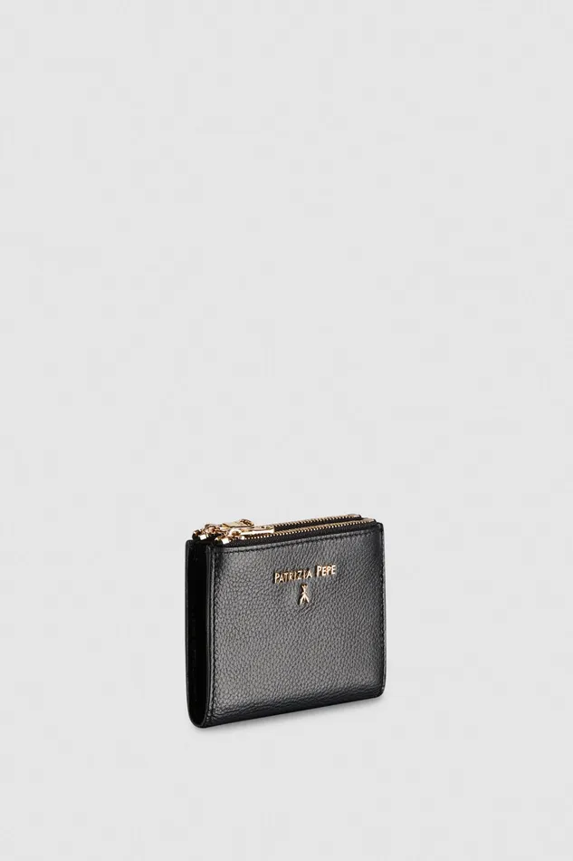 Small Leather Goods Women Patrizia Pepe Leather Wallet With Zipper Nero