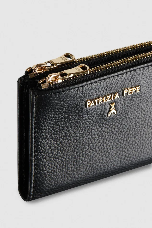 Small Leather Goods Women Patrizia Pepe Leather Wallet With Zipper Nero