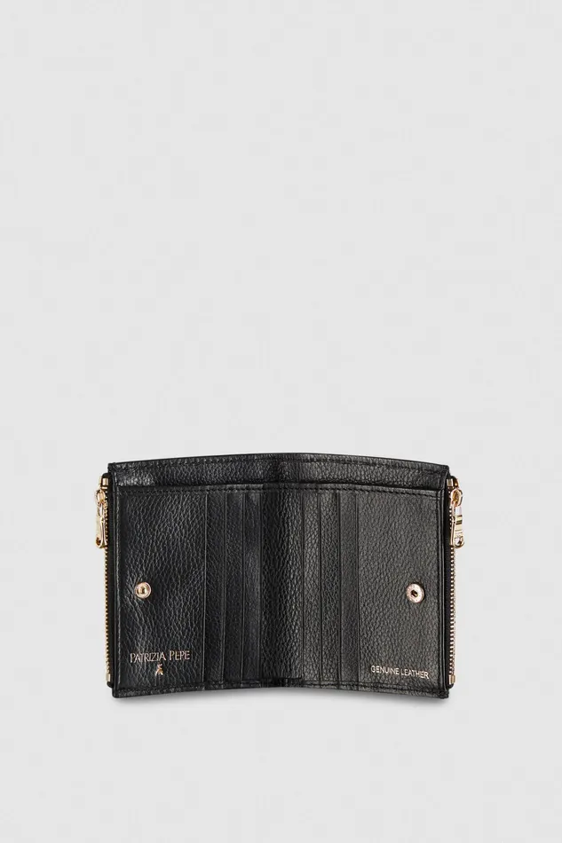 Small Leather Goods Women Patrizia Pepe Leather Wallet With Zipper Nero
