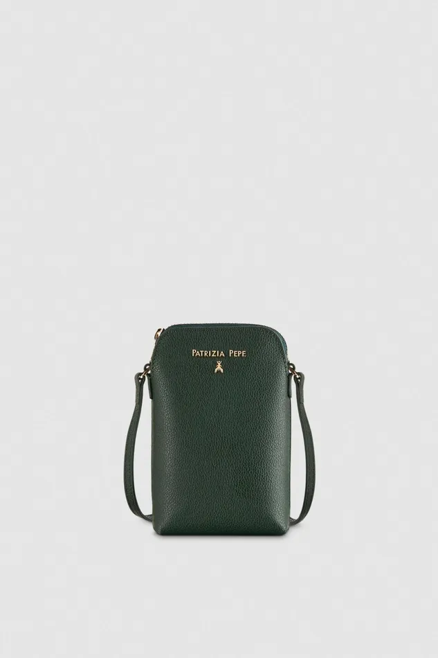 Small Leather Goods Women Patrizia Pepe Phone Holder With Shoulder Strap Tuscany Green Small Leather Goods Women Patrizia Pepe Phone Holder With Shoulder Strap Tuscany Green