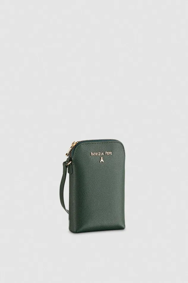 Small Leather Goods Women Patrizia Pepe Phone Holder With Shoulder Strap Tuscany Green