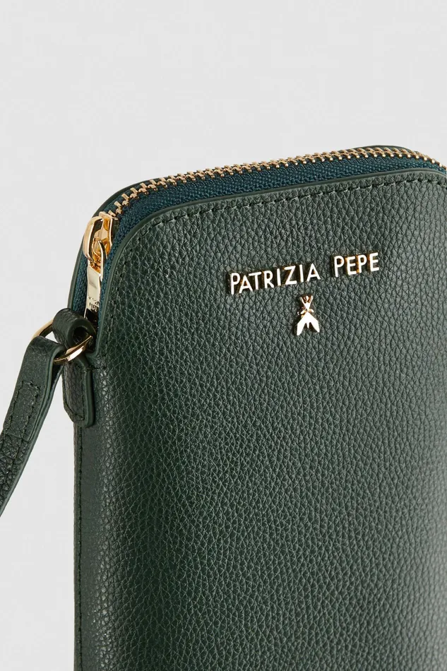 Small Leather Goods Women Patrizia Pepe Phone Holder With Shoulder Strap Tuscany Green
