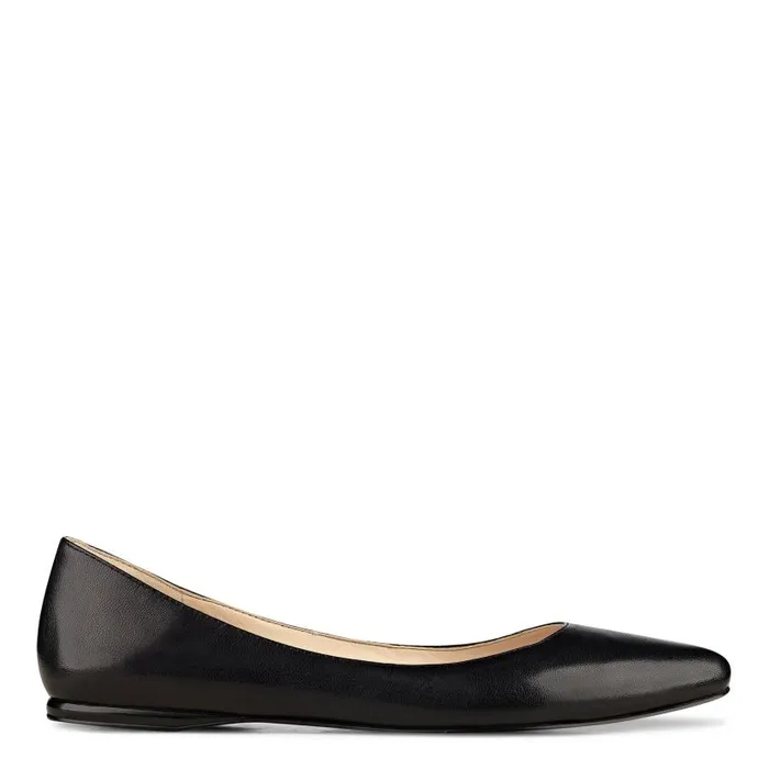 Speakup Almond Toe Flats Black Leather Women Nine West Flats and Loafers