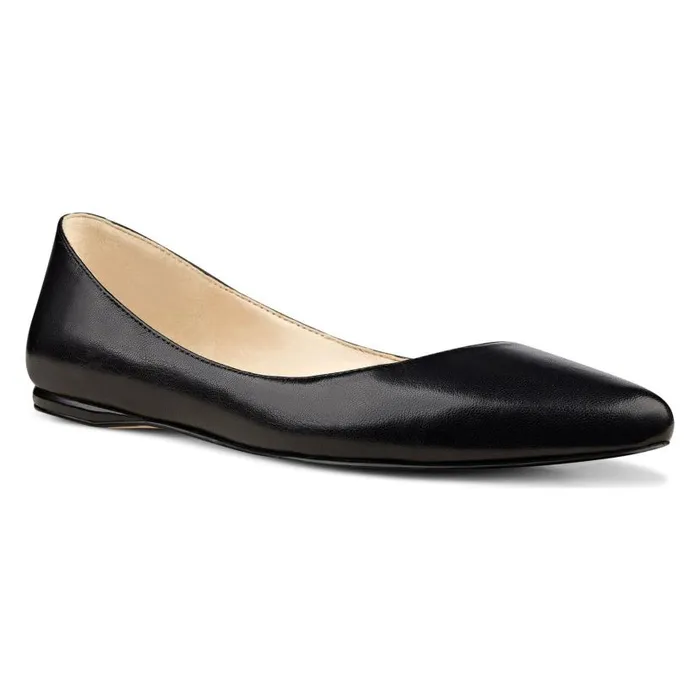 Speakup Almond Toe Flats Black Leather Women Nine West Flats and Loafers