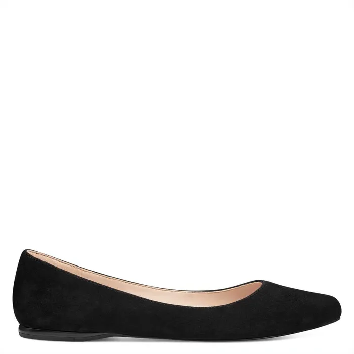 Speakup Almond Toe Flats Black Suede Women Nine West Flats and Loafers