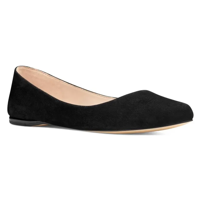 Speakup Almond Toe Flats Black Suede Women Nine West Flats and Loafers