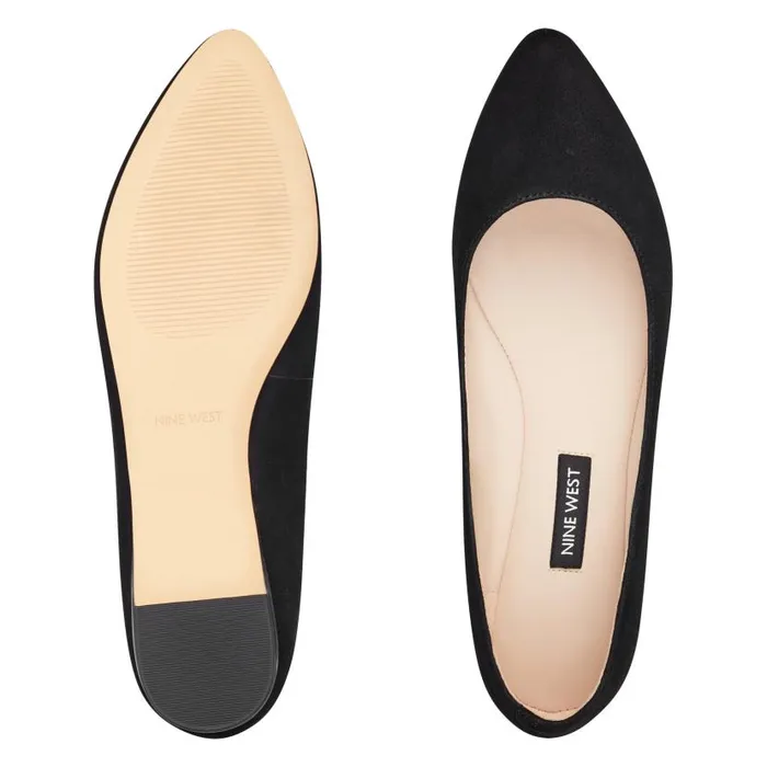 Speakup Almond Toe Flats Black Suede Women Nine West Flats and Loafers