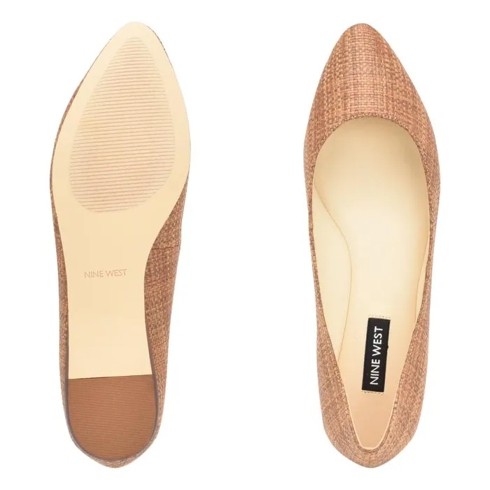 Speakup Almond Toe Flats Brown Raffia Women Nine West Ballets