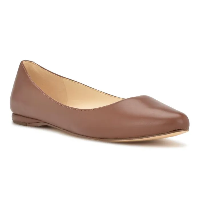 Speakup Almond Toe Flats Dark Tan Leather Women Nine West Flats and Loafers