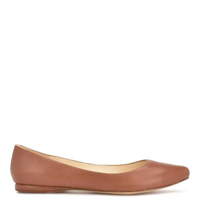 Speakup Almond Toe Flats Pecan Brown Leather Women Nine West Flats and Loafers