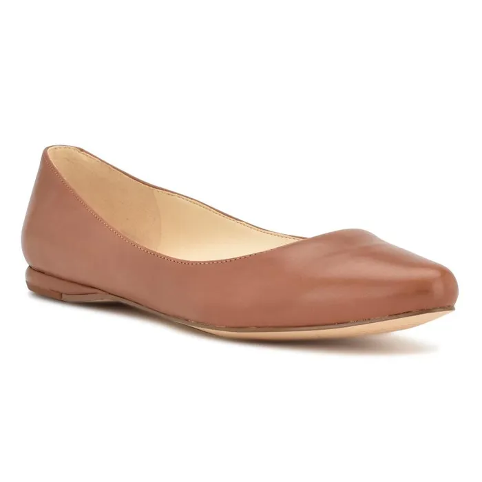 Speakup Almond Toe Flats Pecan Brown Leather Women Nine West Flats and Loafers