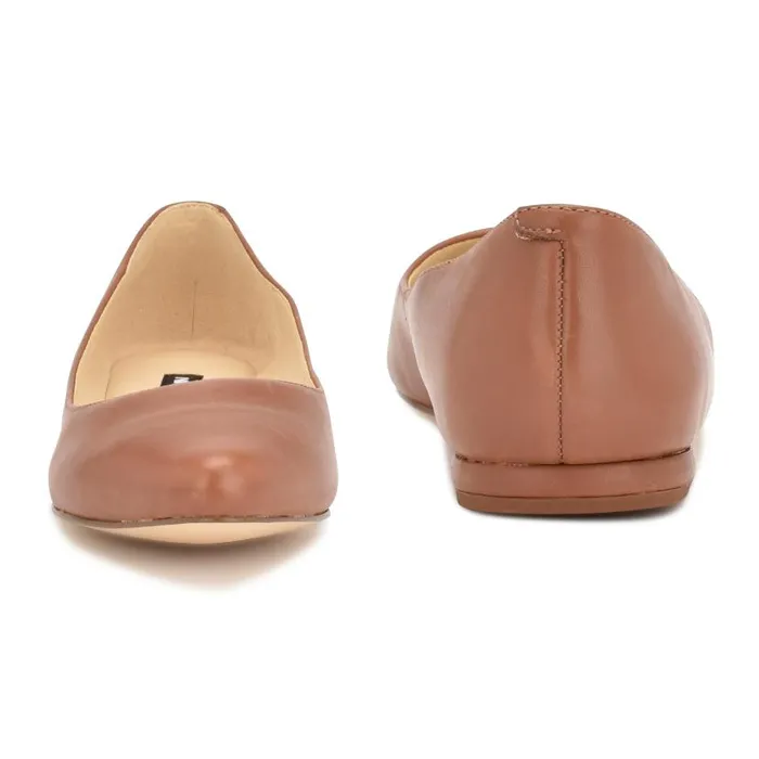 Speakup Almond Toe Flats Pecan Brown Leather Women Nine West Flats and Loafers