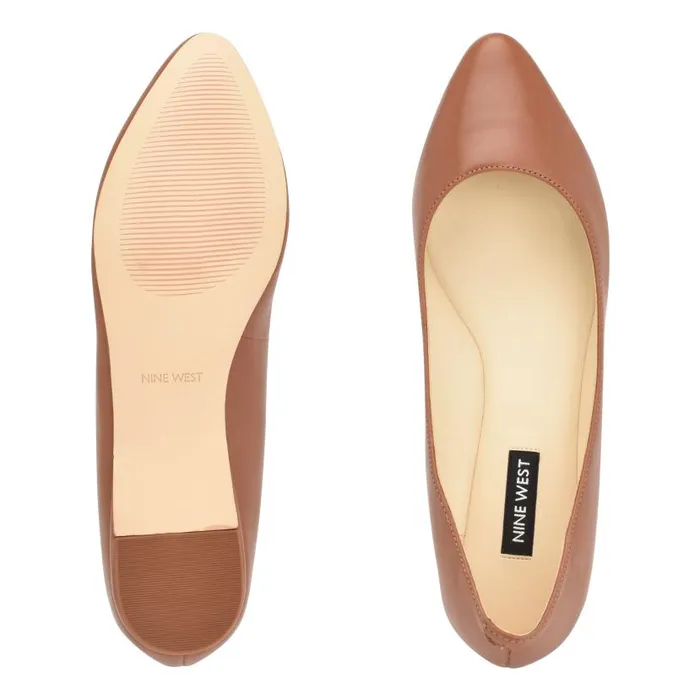 Speakup Almond Toe Flats Pecan Brown Leather Women Nine West Flats and Loafers