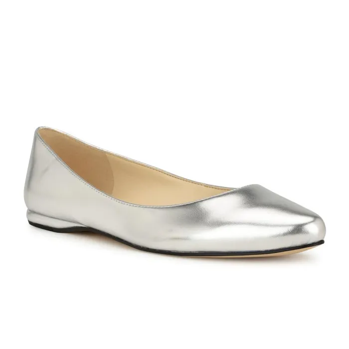 Speakup Almond Toe Flats Silver Women Nine West Ballets