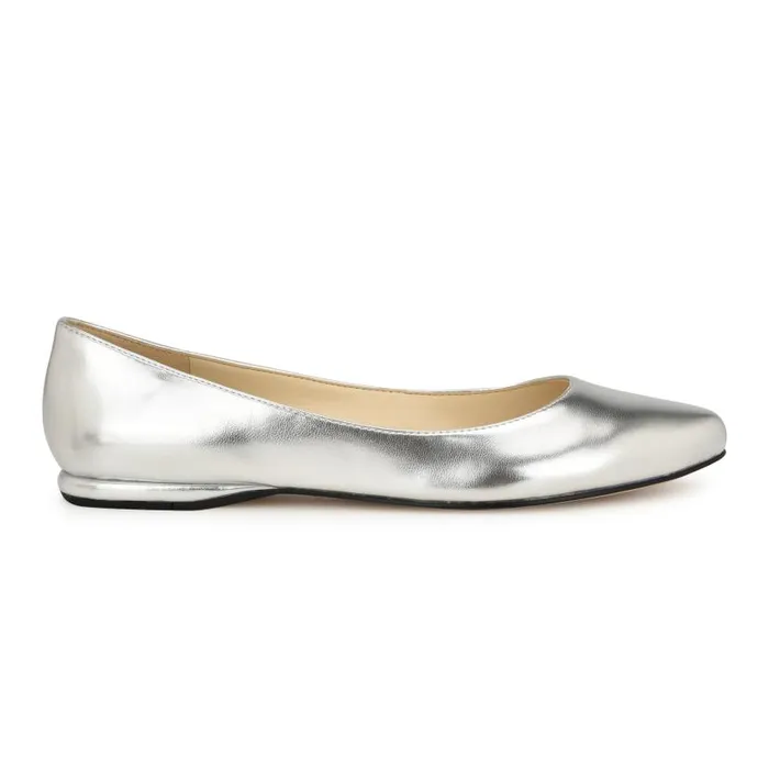 Speakup Almond Toe Flats Silver Women Nine West Flats and Loafers