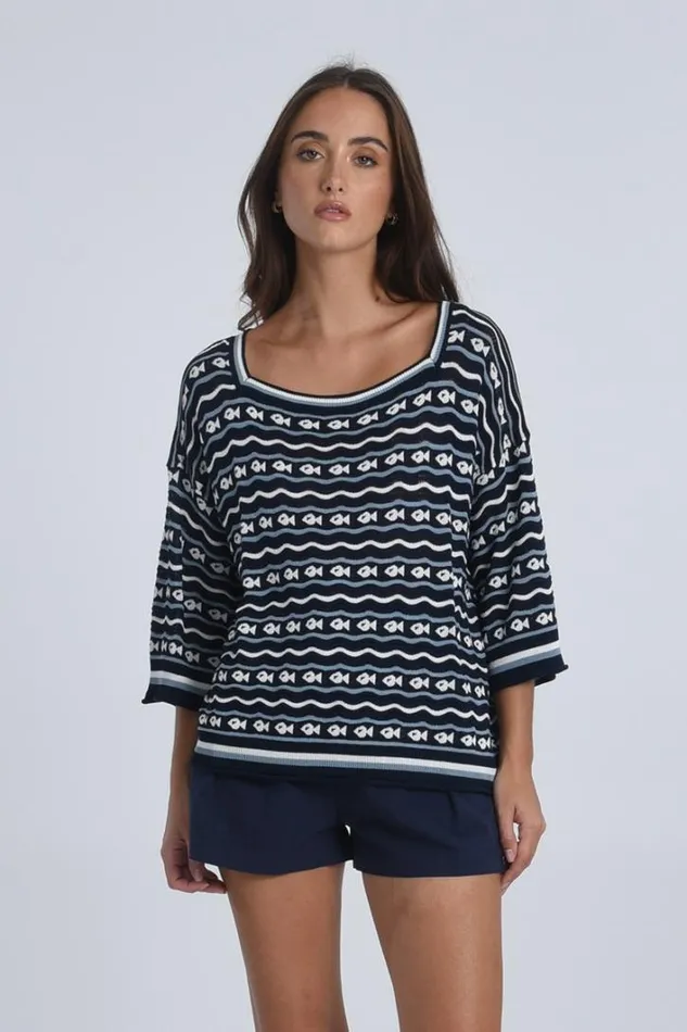 Square Neck Sweater NAVY BLUE Women Molly Bracken Sweaters