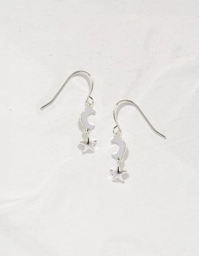 Star And Moon Charm Earrings Silver Women FatFace Jewellery