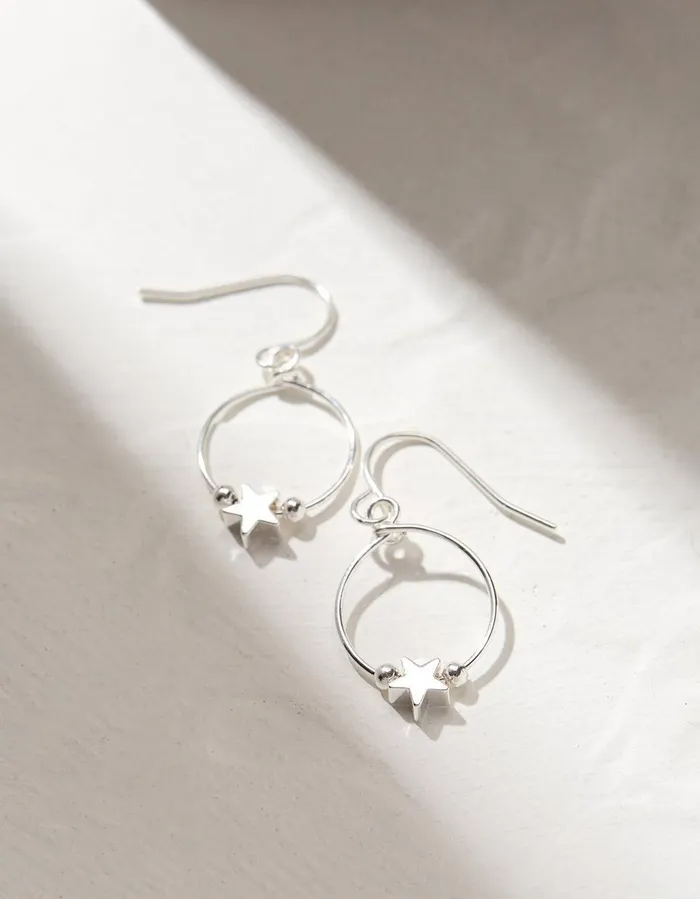 Star Drop Earrings Silver Women FatFace Jewellery