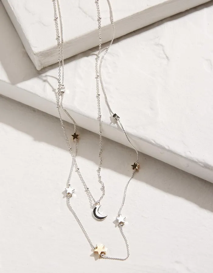 Star Layered Necklace Silver Women FatFace Jewellery