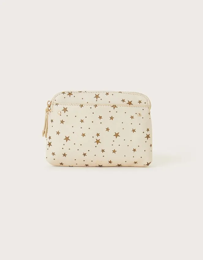 Star Print Large Leather Pouch Ivory Women Monsoon Bags and Purses