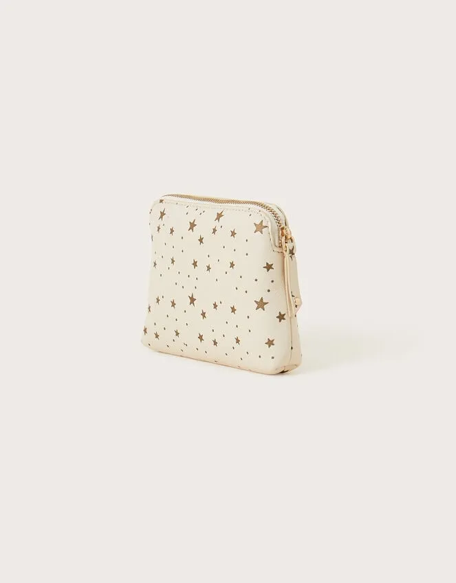 Star Print Large Leather Pouch Ivory Women Monsoon Bags and Purses