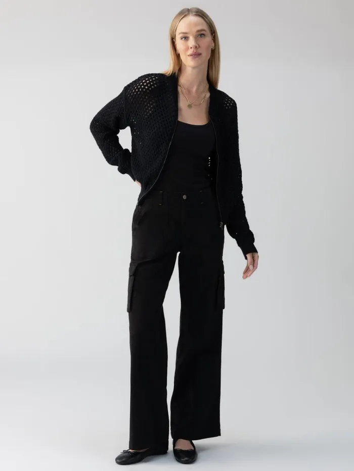 Stepping Out Bomber Sweater Jacket Black Women Sanctuary Clothing Sweaters and Cardis
