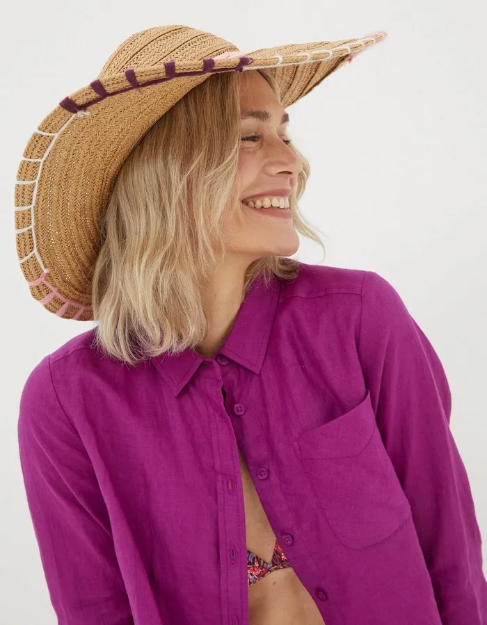 Stitch Detail Straw Sun Hat Natural Women FatFace Hats