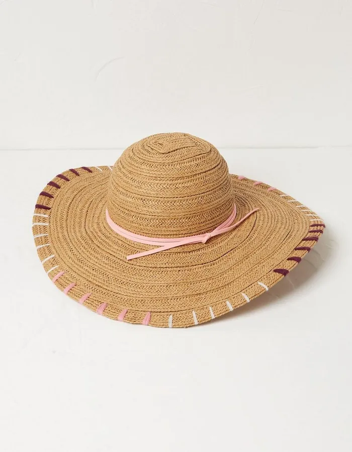 Stitch Detail Straw Sun Hat Natural Women FatFace Hats