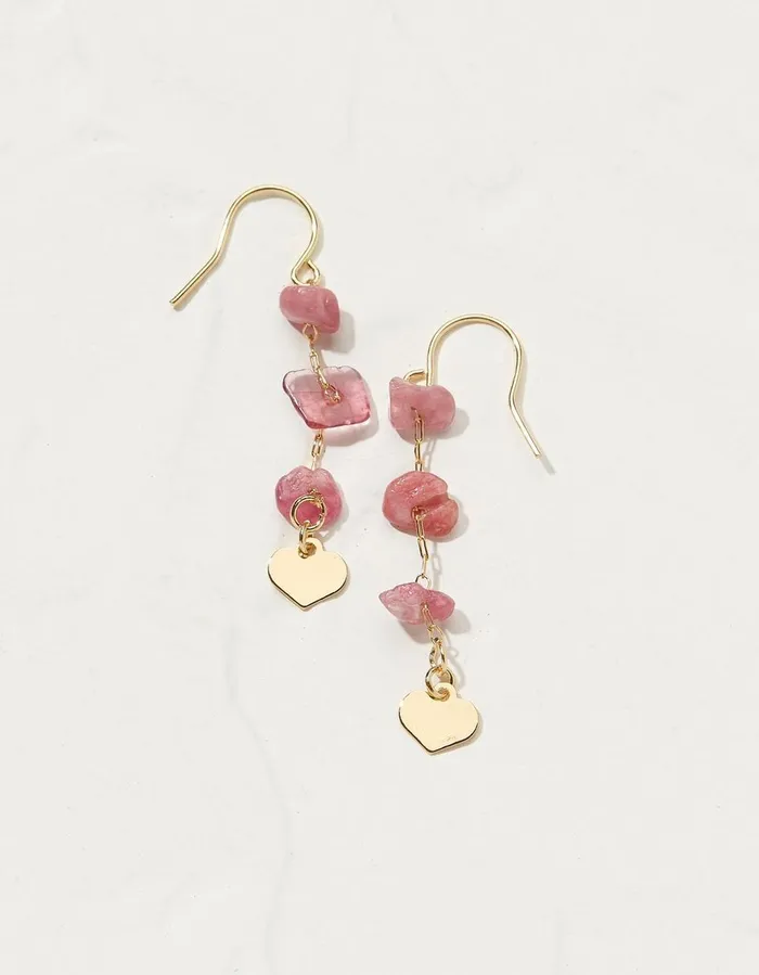 Stone And Heart Earrings Pink Women FatFace Jewellery