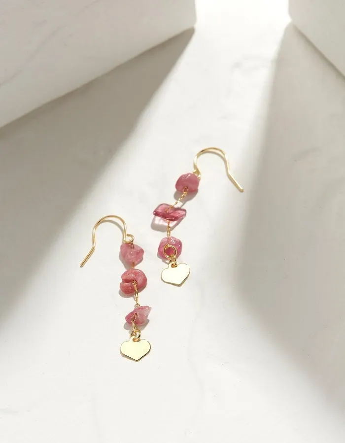Stone And Heart Earrings Pink Women FatFace Jewellery